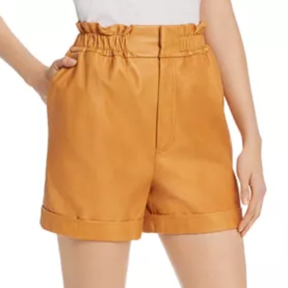 Joie Alexica Lamb Leather Shorts Orange Paperbag High Rise Boho Chic 26” waist